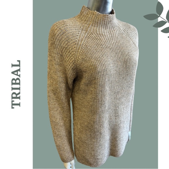 Tribal Mock Neck Shaker Knit Pullover Sweater Color Nutshell Size XL - Picture 3 of 7